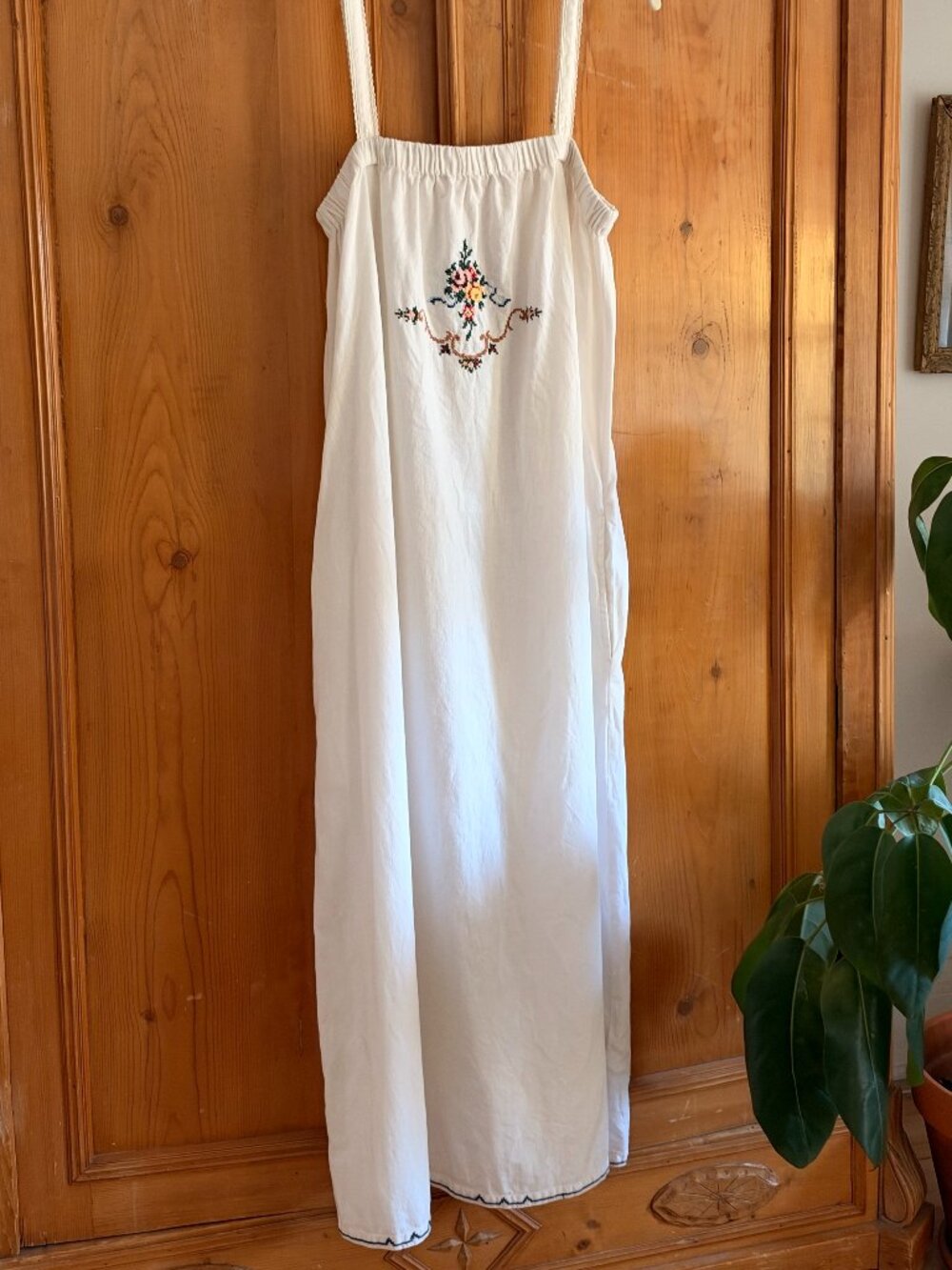 Zara Embroidered Cotton Linen Nightgown Dress Medium